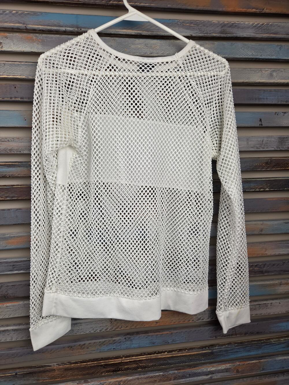 rue21 Women's Mesh Top Size S White Sheer Fishnet Long Sleeve Y2K